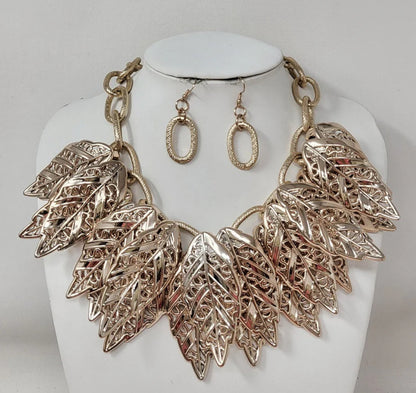 Gold Leaf statement necklace set