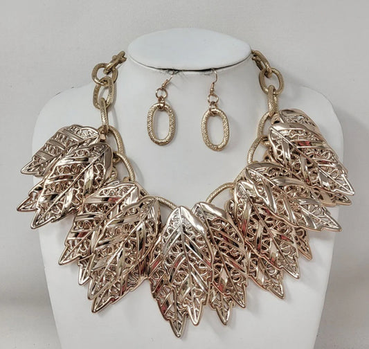 Gold Leaf statement necklace set