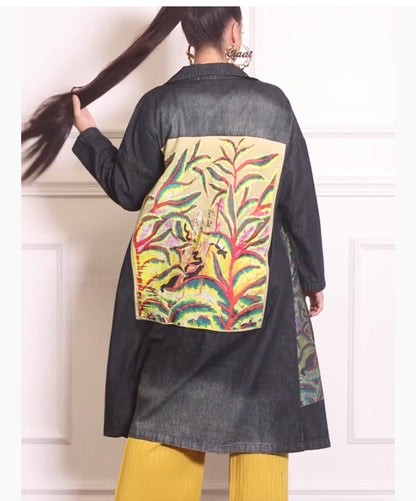 Denim printed coat