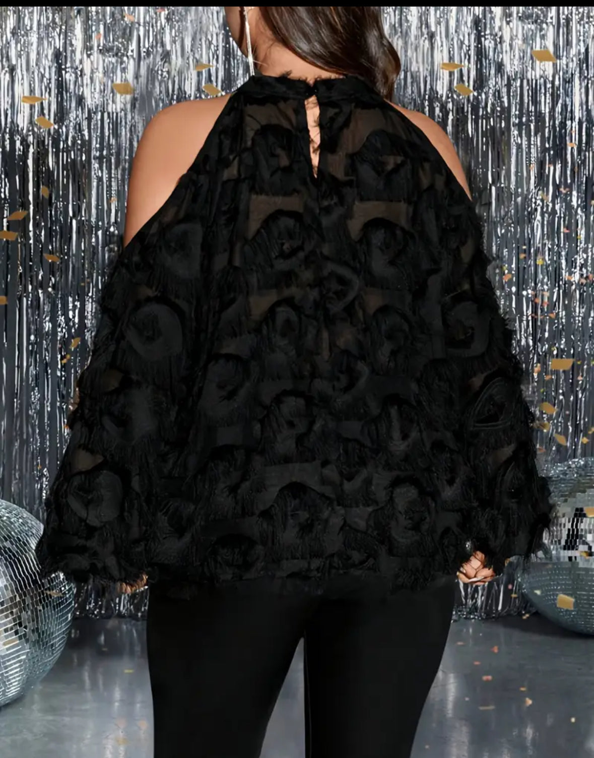 Long sleeve lace cold shoulder blouse