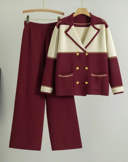2pc double breasted knit pant suit