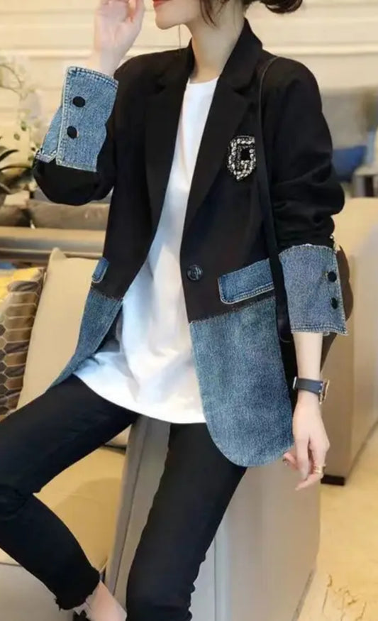 Denim and black blazer