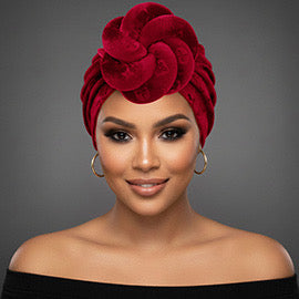 Floral velour turban | Red