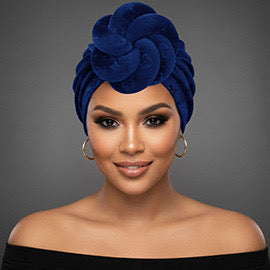 Floral velour turban | Blue