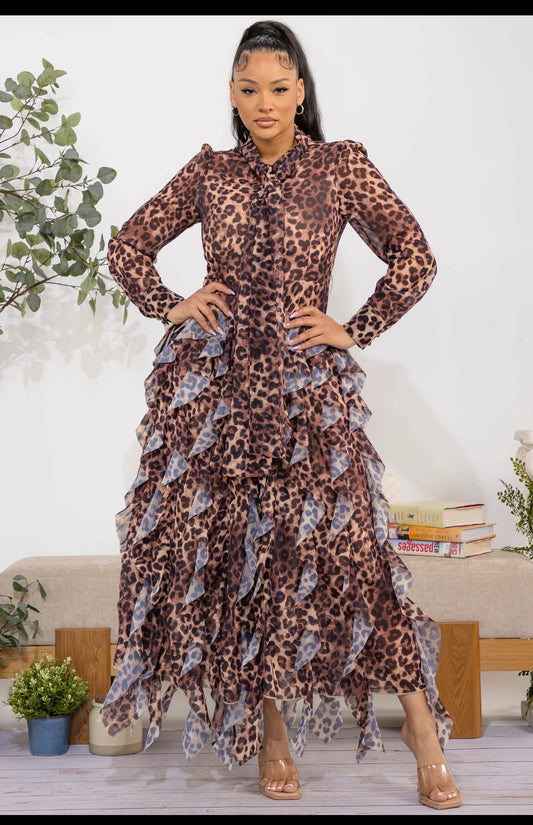 Animal Print Ruffled Maxi Dress