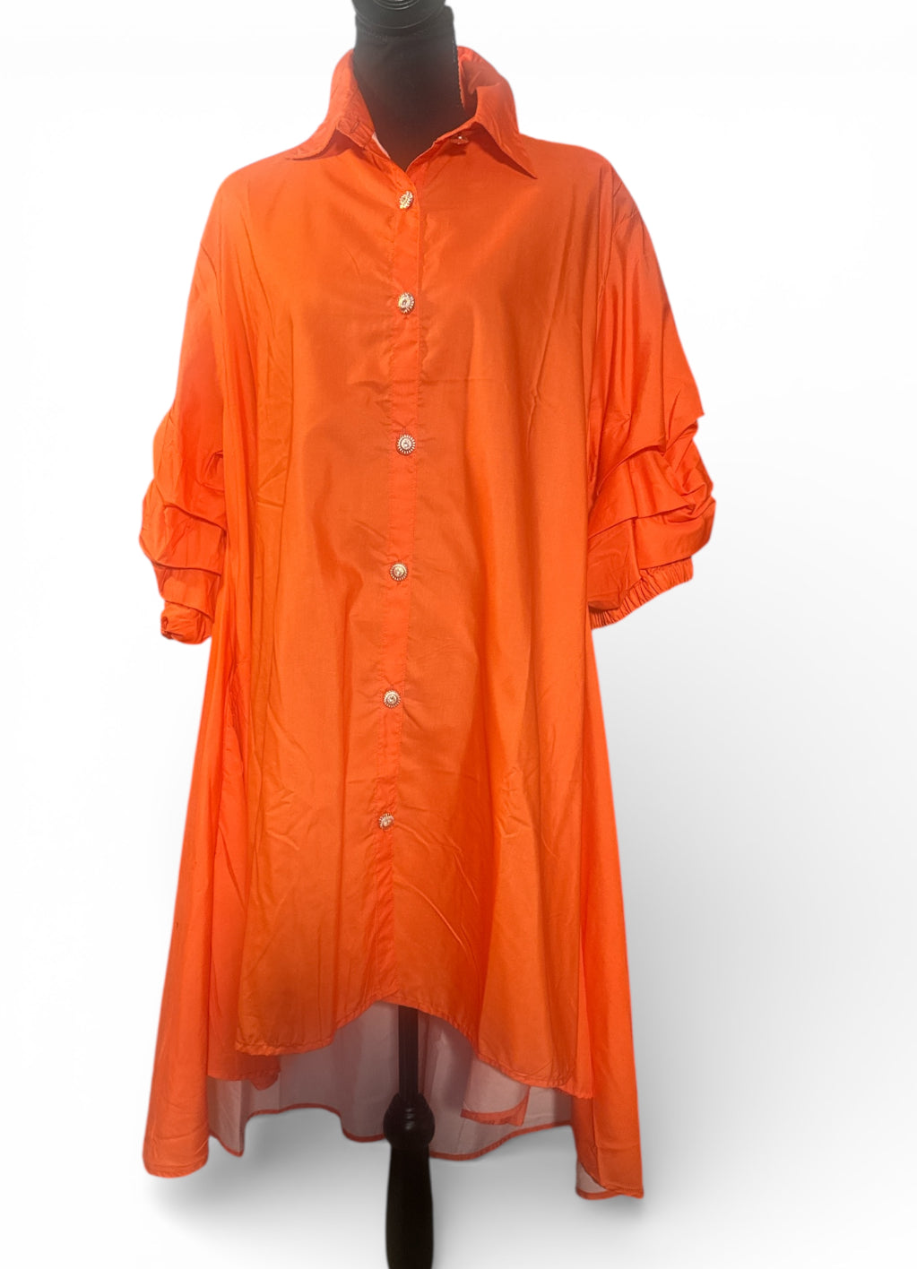 High Low Button Down Fashion Dress Orange
