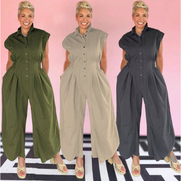 Loose fit  Buttondown Wideleg jumpsuit