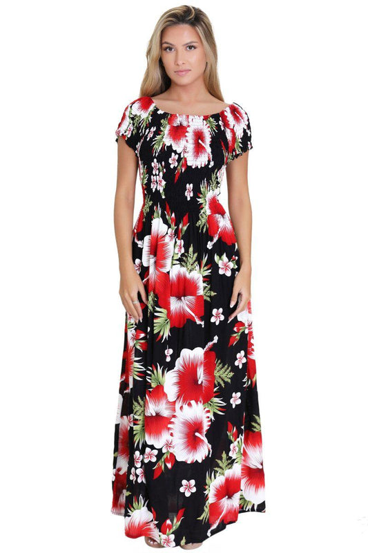Colorful off the shoulder maxi dress red floral