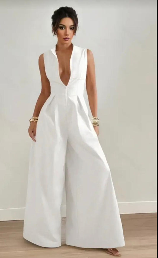 White Wide Leg Jumpsuit