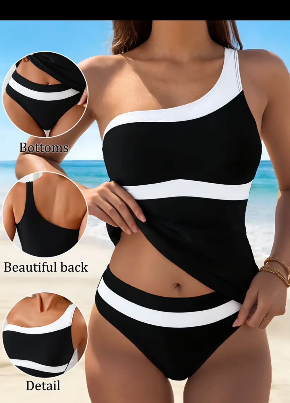 One Shoulder 2pc Tankini Bathing Suit