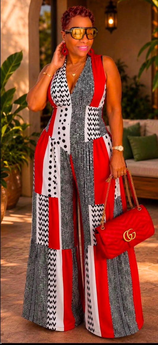Red/white patterned jumpsuit