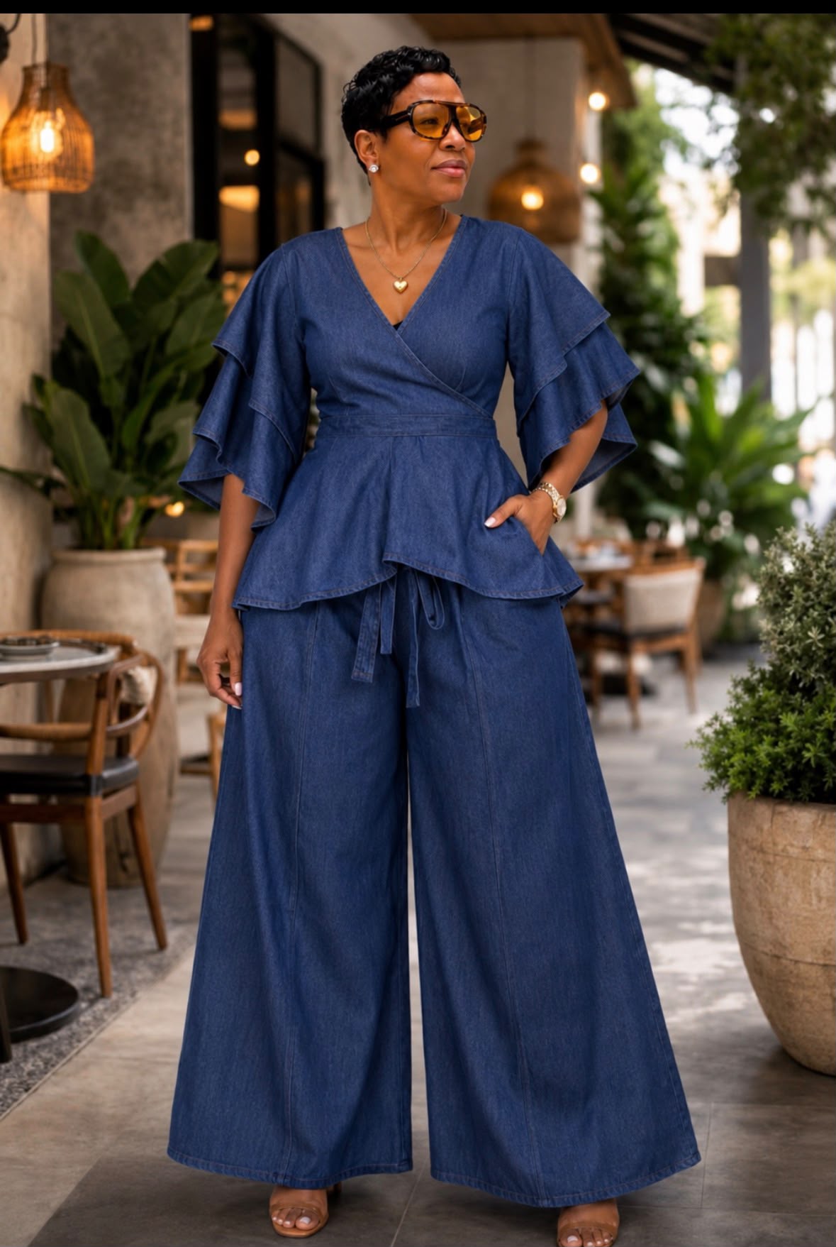 2 pc denim pants suit