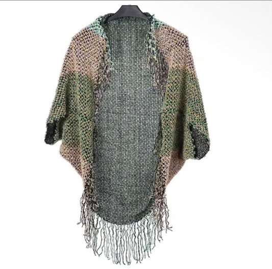 Open Front Poncho Green