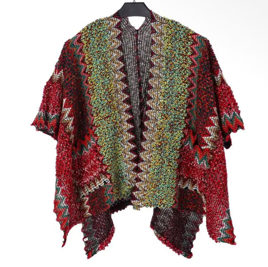 Ladies Poncho Red