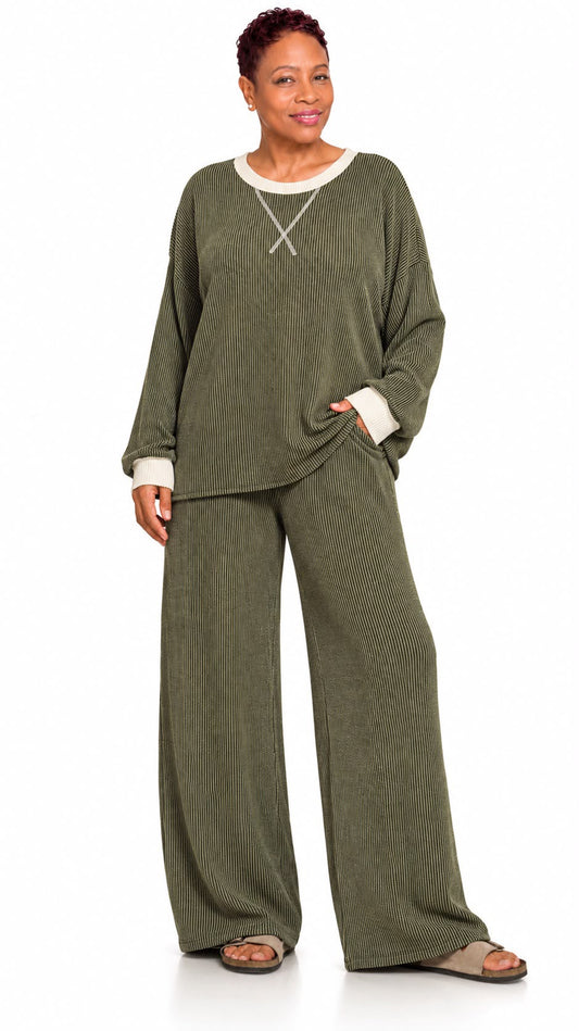Olive Green 2pc Comfy Zenana Pants Set | Plus