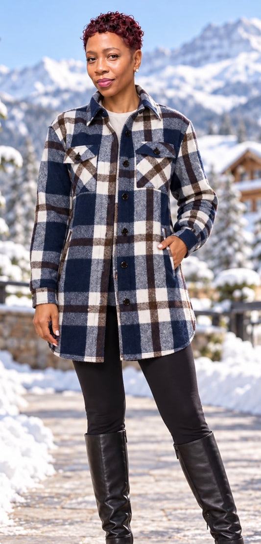 Navy Plaid Shacket Jacket