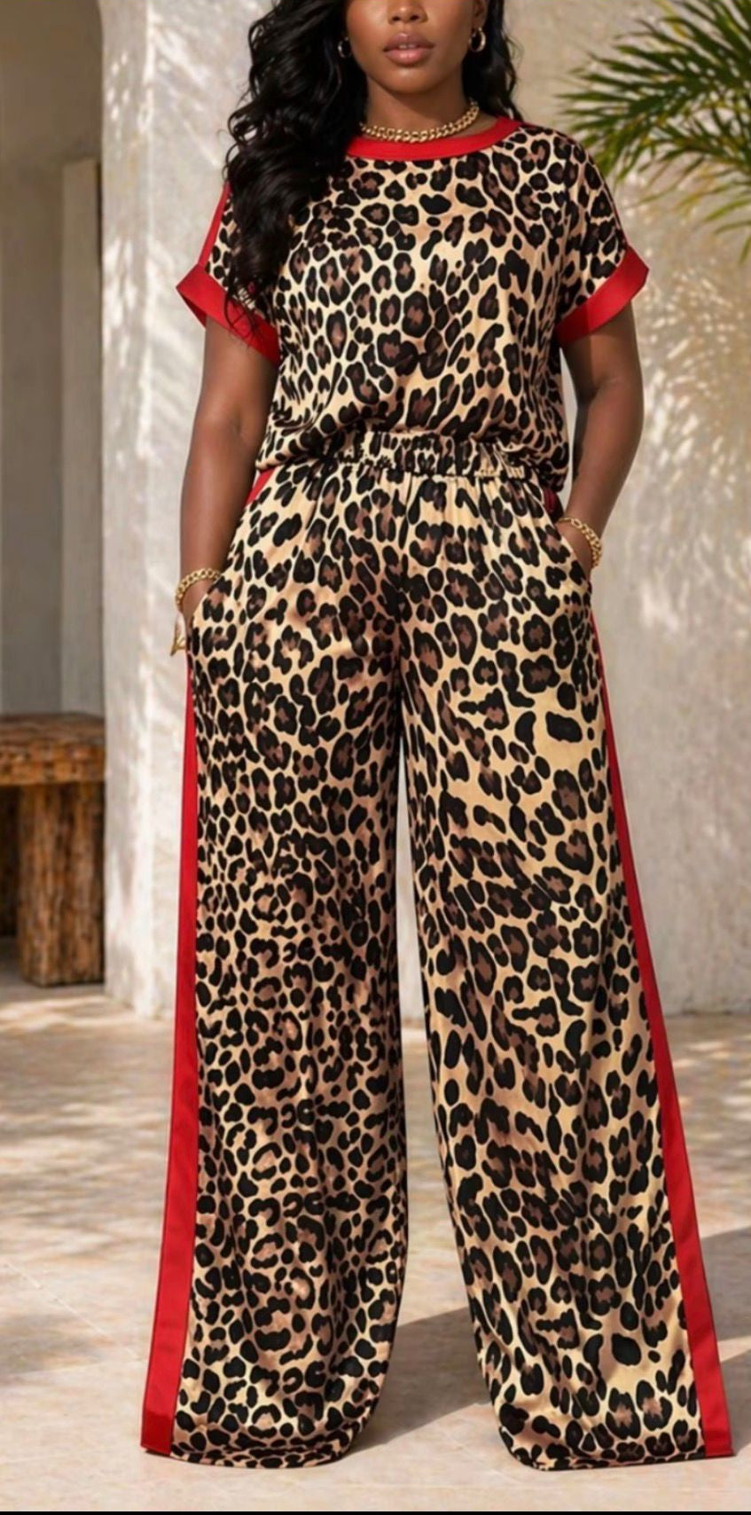 Leopard linen 2 pc Pants set
