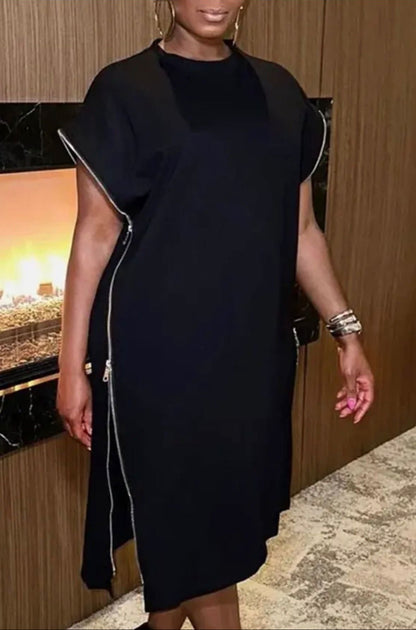 Oversized black zip dress