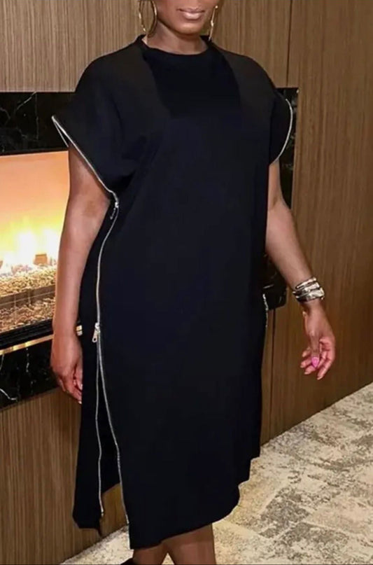 Oversized black zip dress