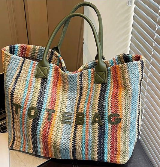 Striped bohemian tote bag