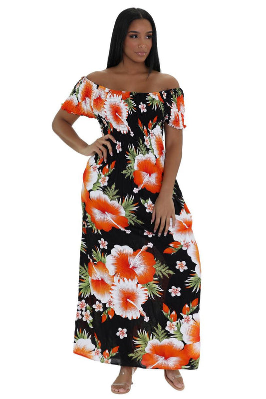 Colorful off the shoulder maxi dress orange