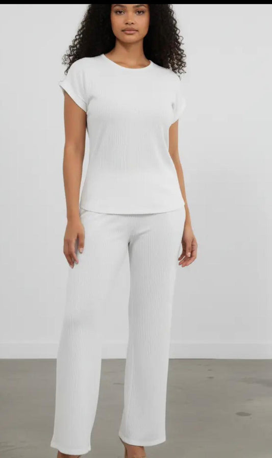 Ivory ribbed 2 pc pant set