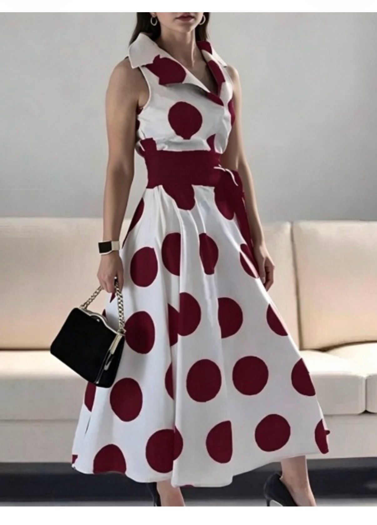 Wine polka dot dress