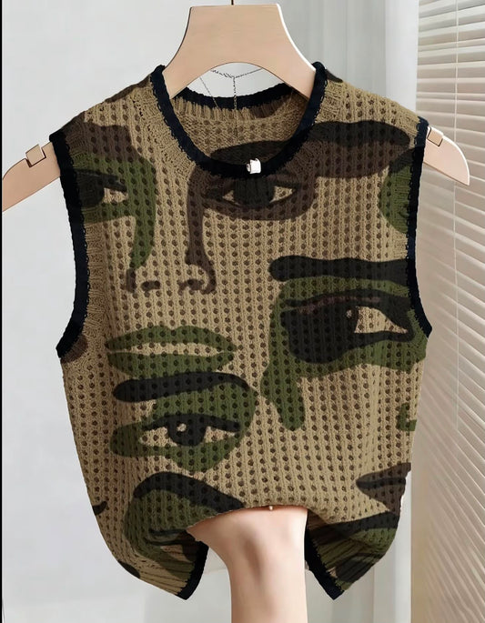 Khaki face sleeveless top