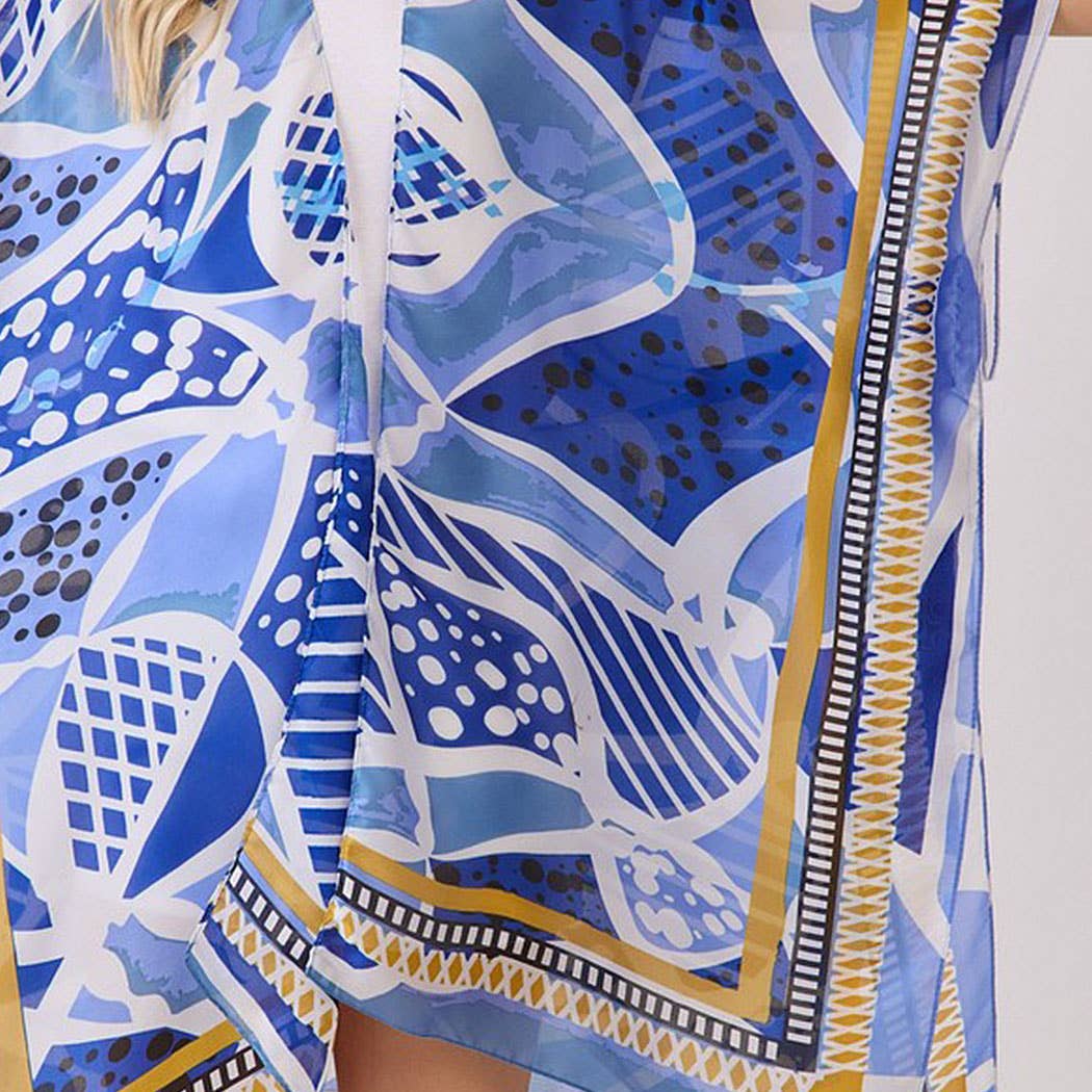 Abstract Botanical Print Silky Feel Kimono