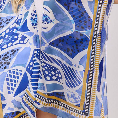 Abstract Botanical Print Silky Feel Kimono