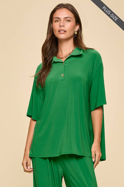 PLUS SIZE 2-Piece Blouse + Relaxed Pants Resort Wear Set