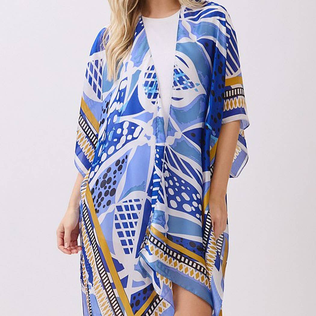 Abstract Botanical Print Silky Feel Kimono