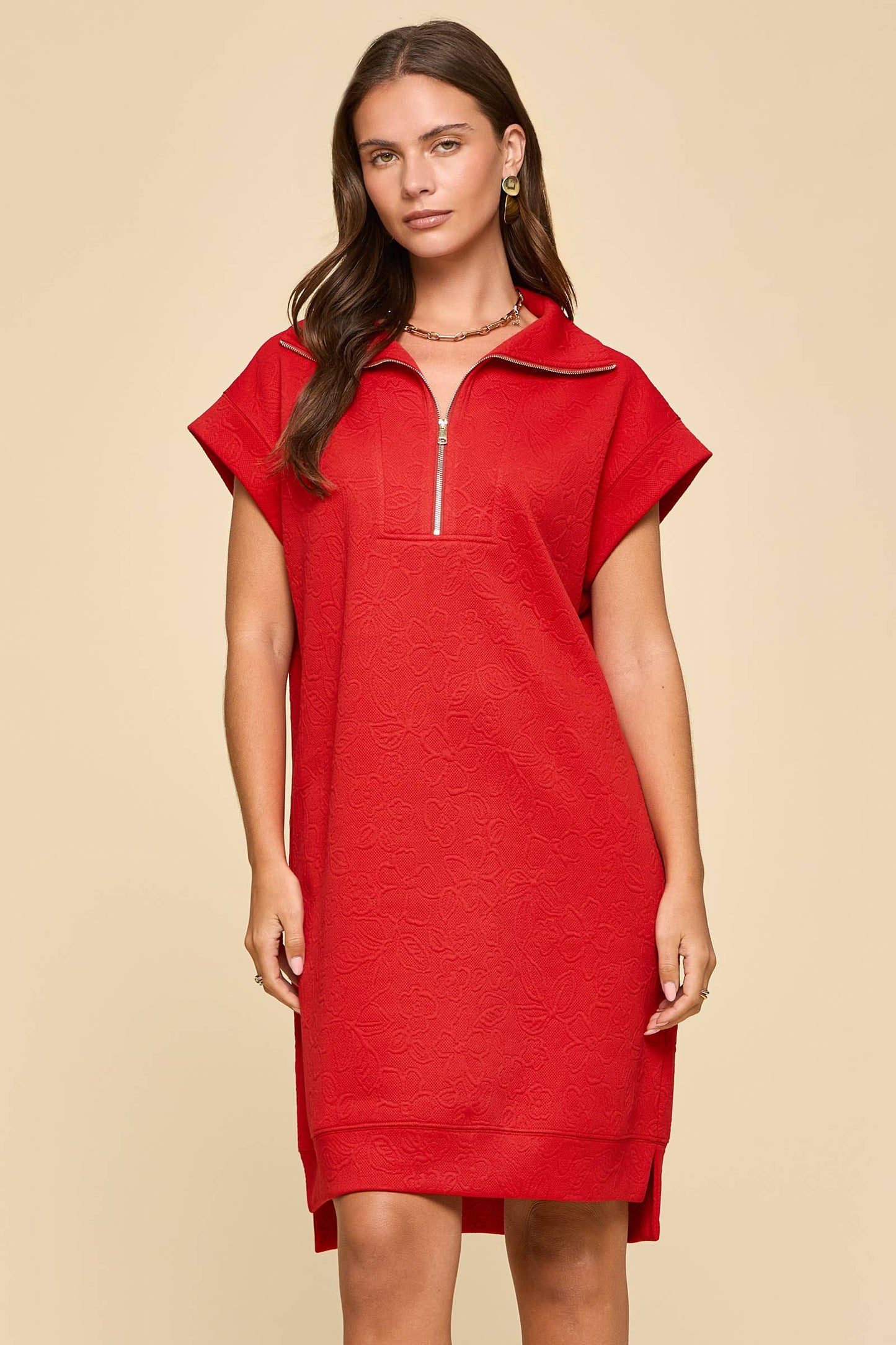 Half-Zip Jacquard Dress w/ Pockets