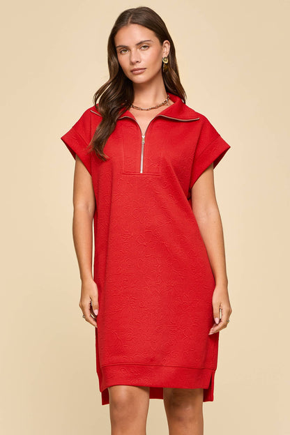 Half-Zip Jacquard Dress w/ Pockets