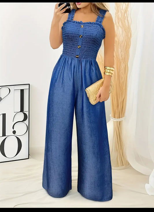 Sleeveless Ruched Wide Leg Jumpsuit