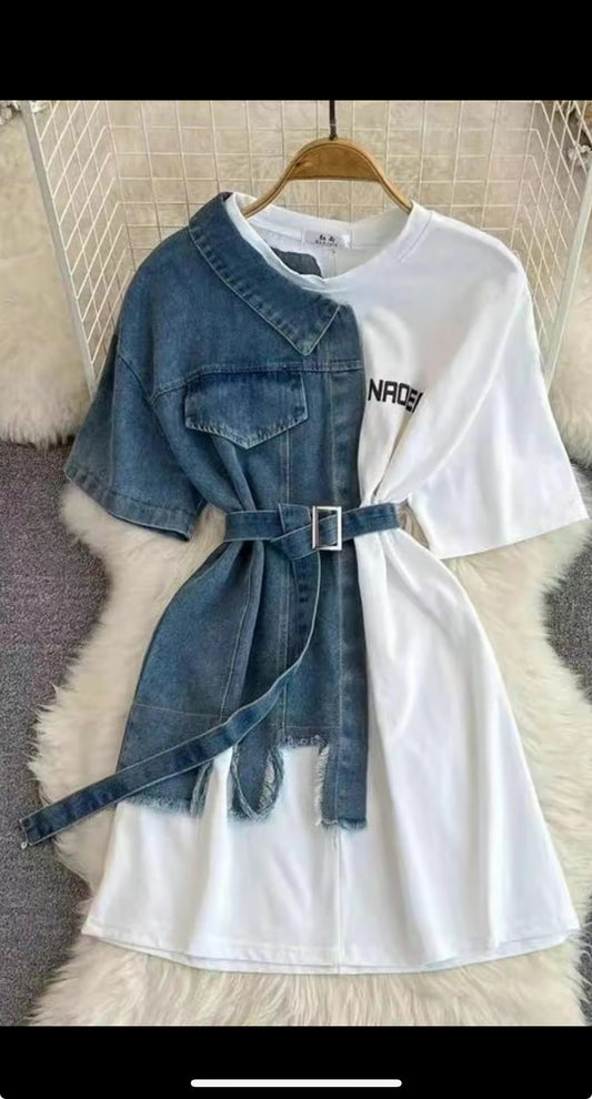 Denim Coloblock Tops