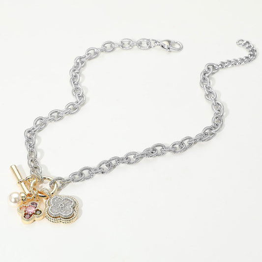 Two Tone Quatrefoil Clover Charm Necklace