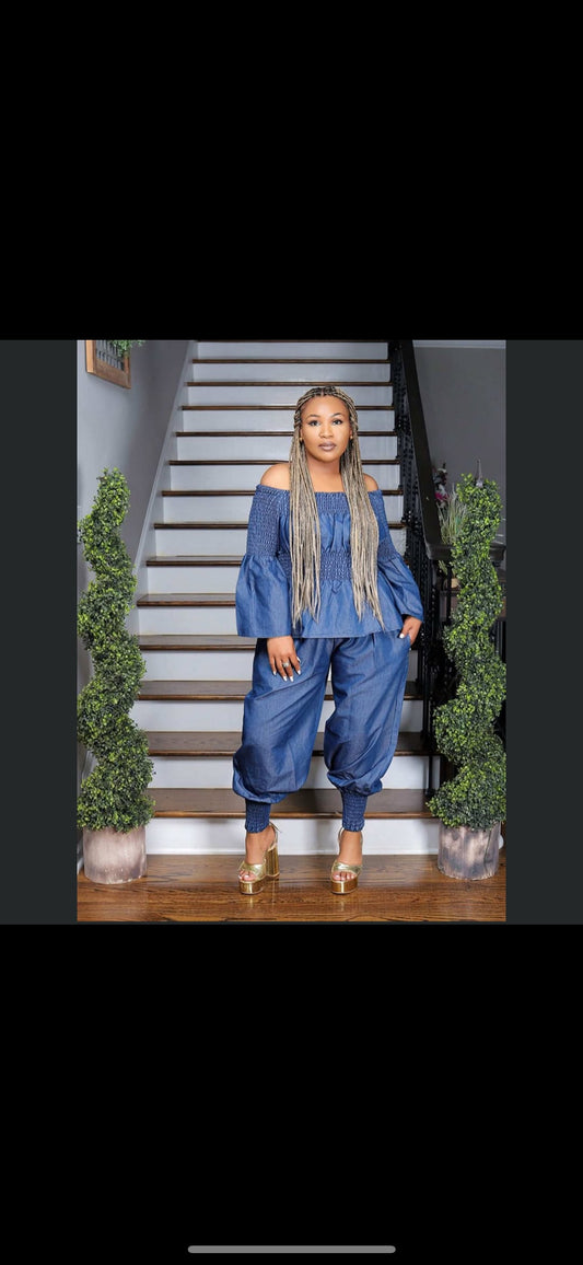 Denim like 2 pc pant set