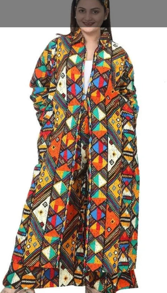 2pc pattern duster and pant set