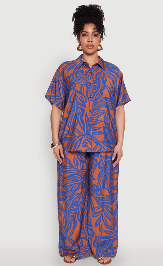 Leaf Print 2pc Pant Set