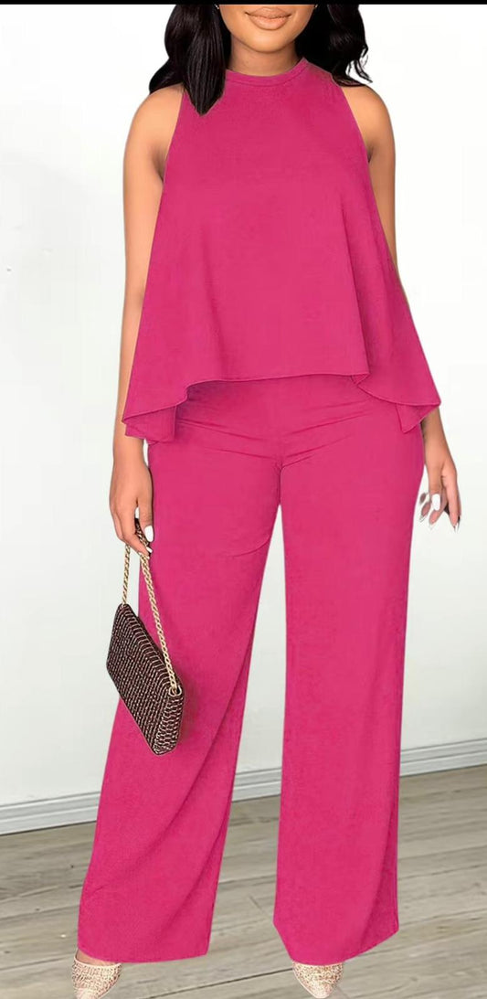 2 pc flowy halter pants set Pink