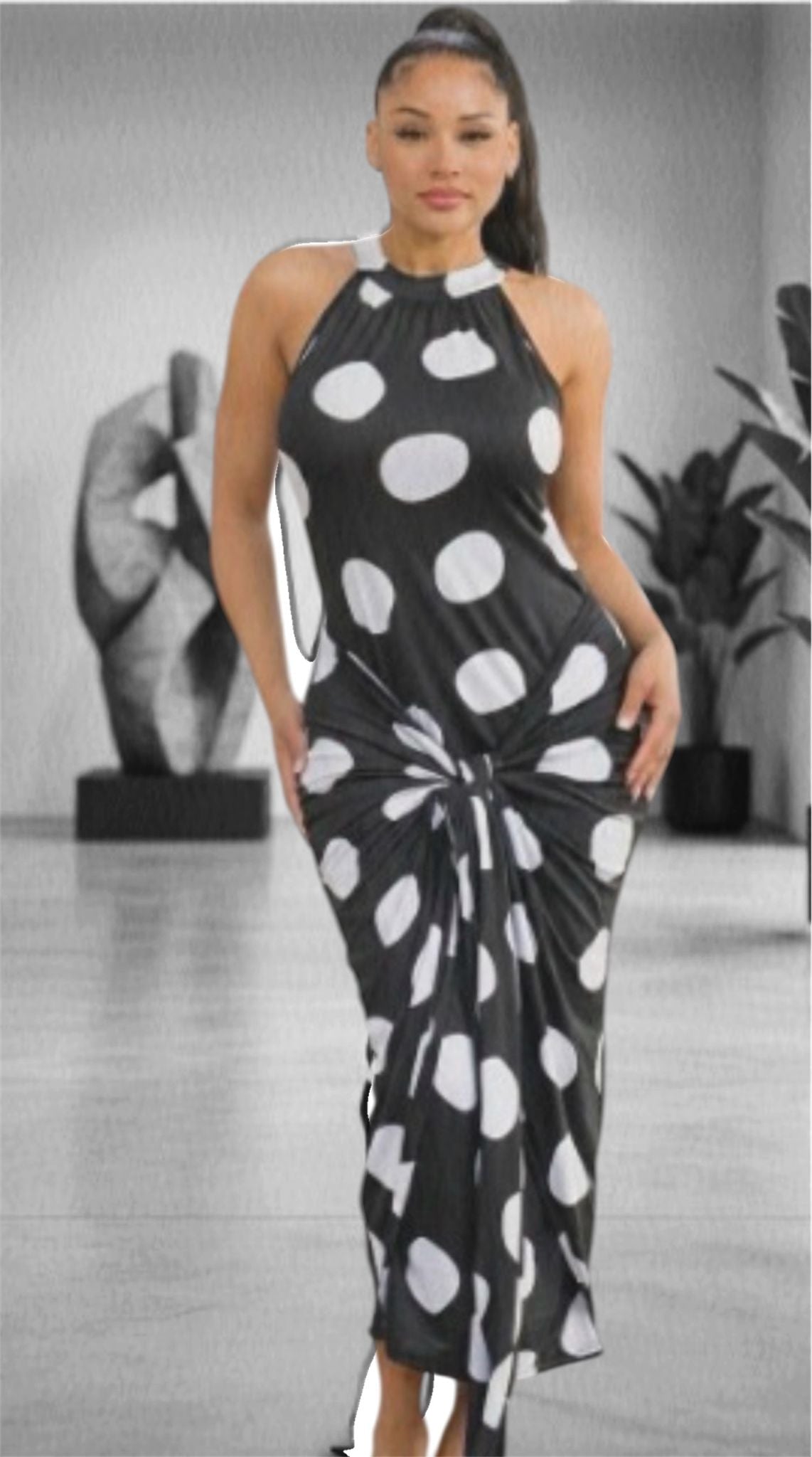 Black/white polka dot midi dress